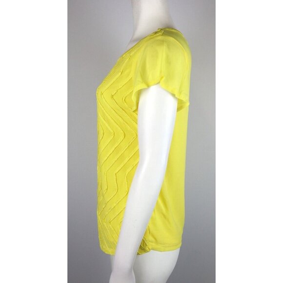 WOMEN'S YELLOW STRETCH SHEER SHORT SLEEVE TOP - REBECCA MALONE - SIZE S - Picture 7 of 10